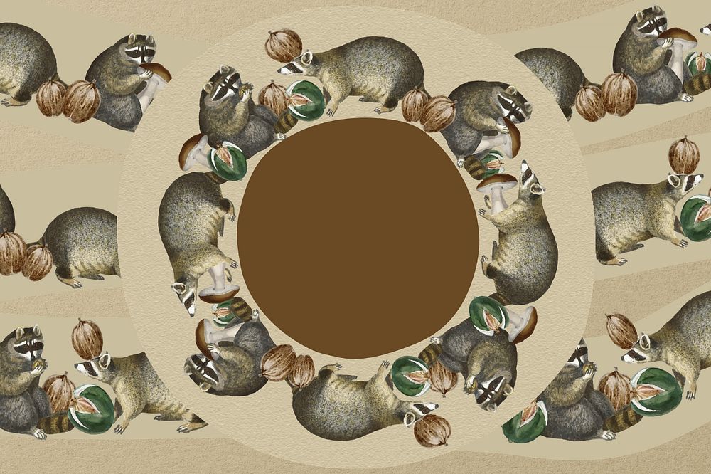 Vintage raccoon frame background, editable design