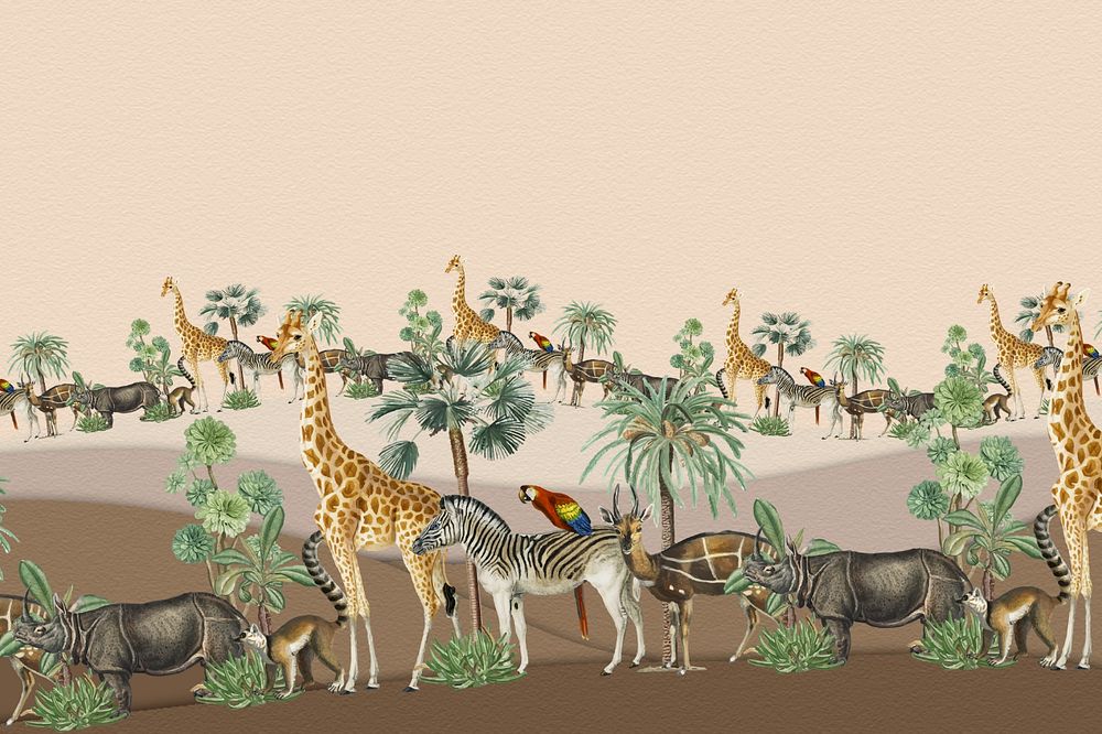 Wild animal pattern background, vintage border, editable design