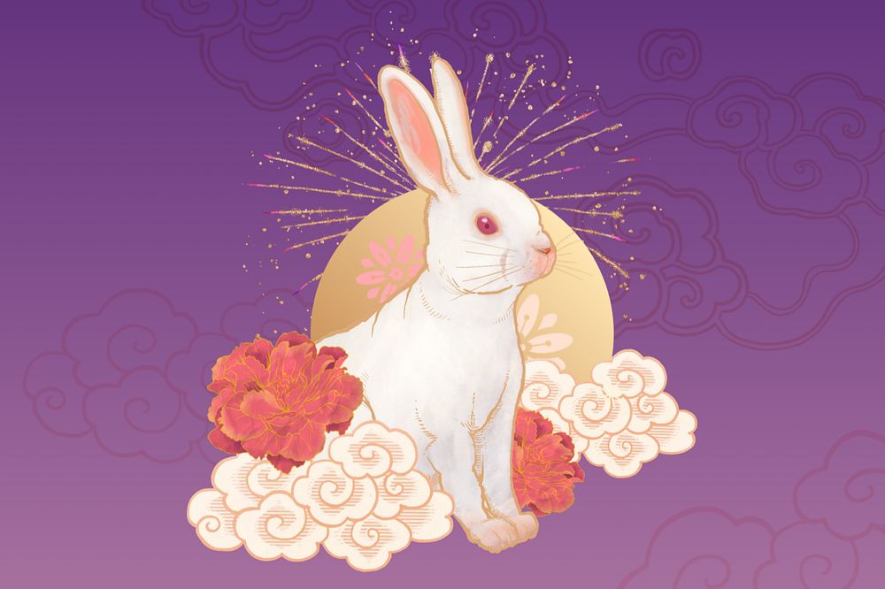 Oriental rabbit background, Chinese zodiac animal, editable design