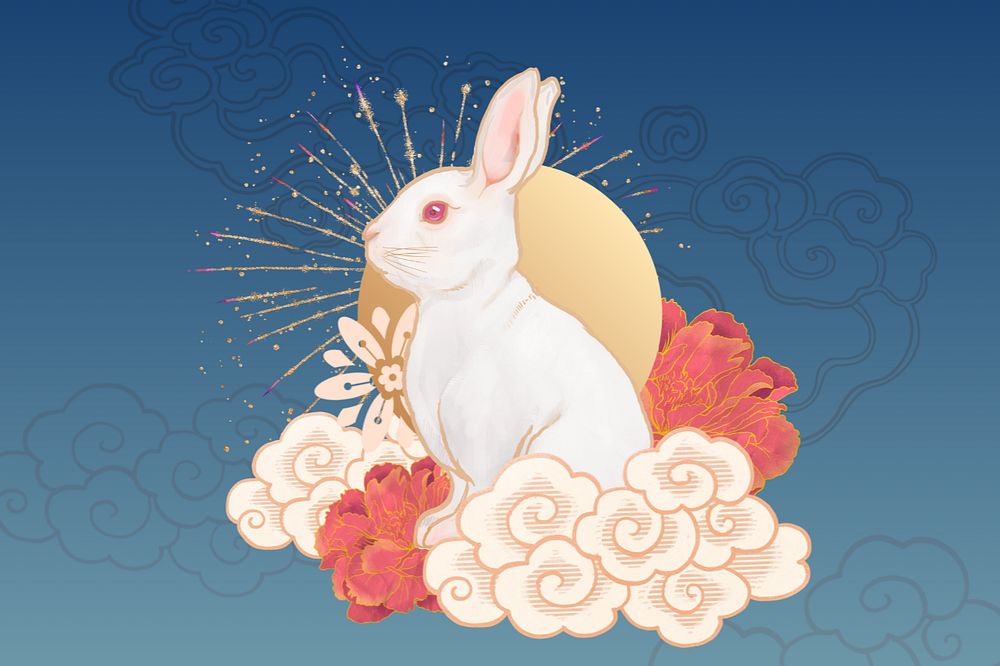 Oriental rabbit background, Chinese zodiac animal, editable design