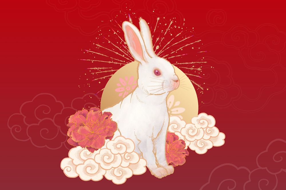 Oriental rabbit background, Chinese zodiac animal, editable design