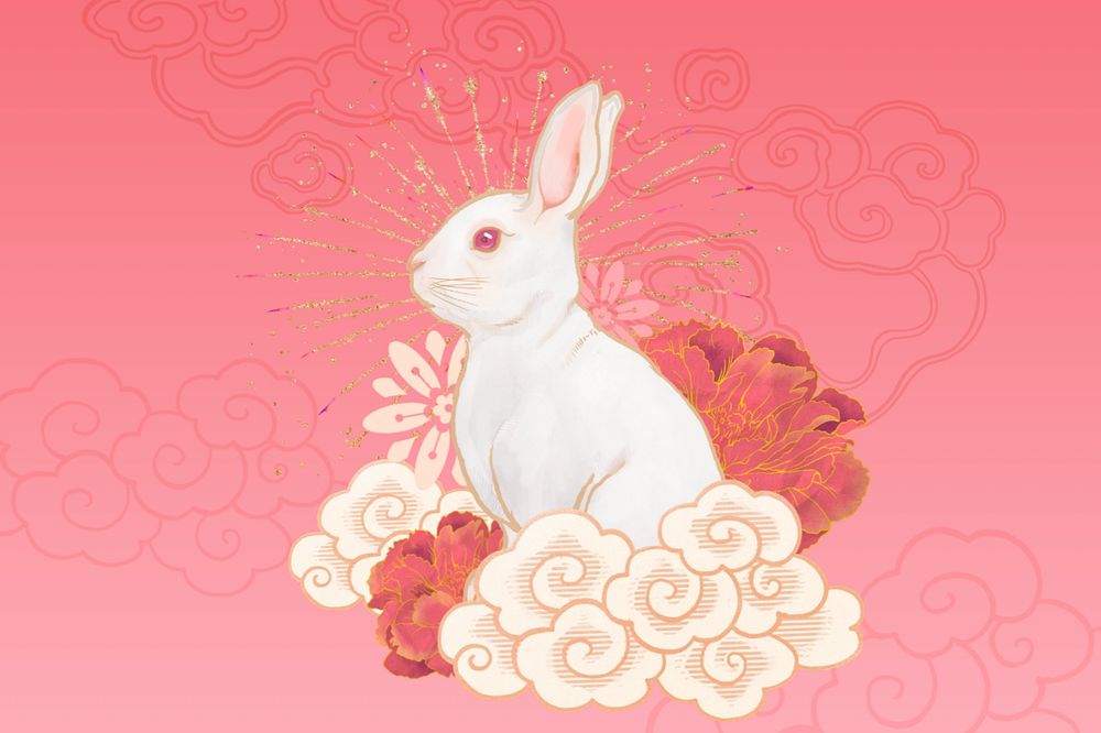 Oriental rabbit background, Chinese zodiac animal, editable design