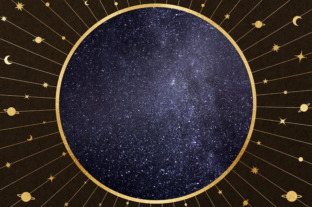 Celestial astrology frame background, brown galaxy aesthetic, editable design