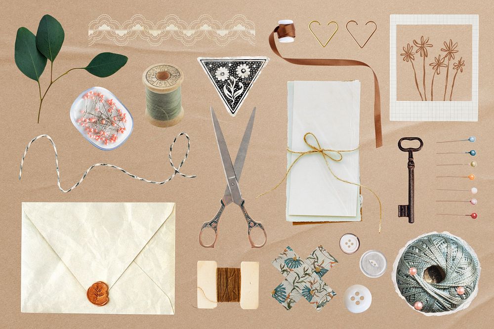 Arts and crafts collage element, editable hobby design set