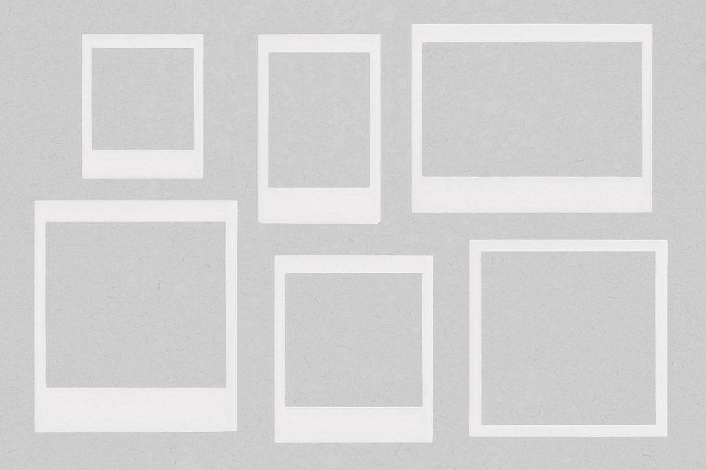 White instant picture frame, editable collage element remix design set