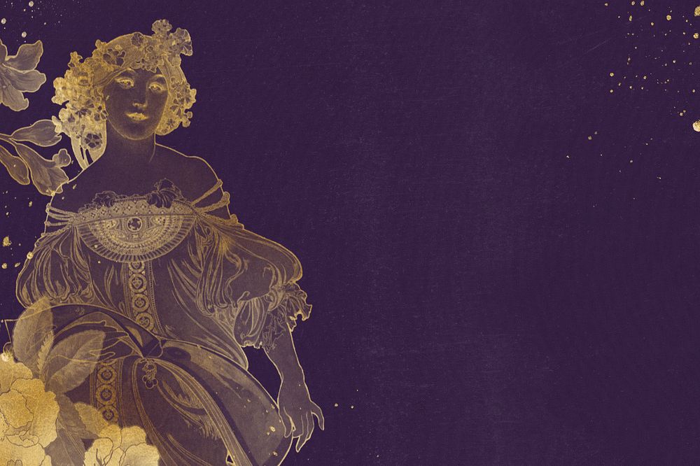 F Champenois background, Alphonse Mucha's famous artwork, remixed by rawpixel, editable design