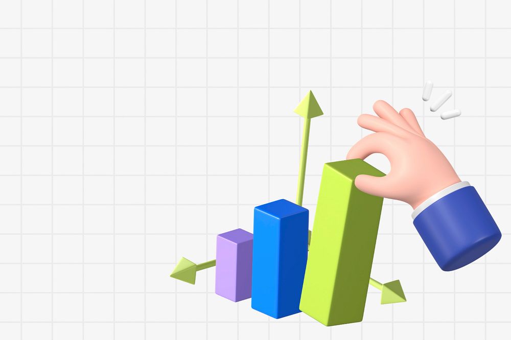 3D successful business background, growing bar charts, editable design