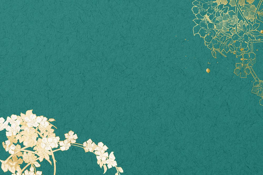 Editable green background, gold flower border