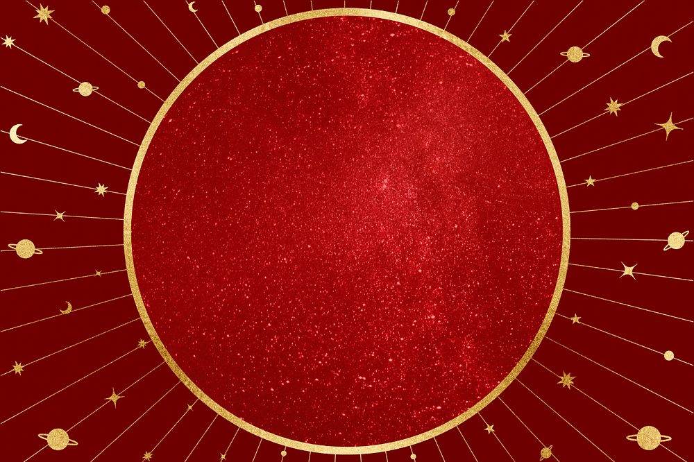 Celestial astrology frame background, red galaxy aesthetic, editable design