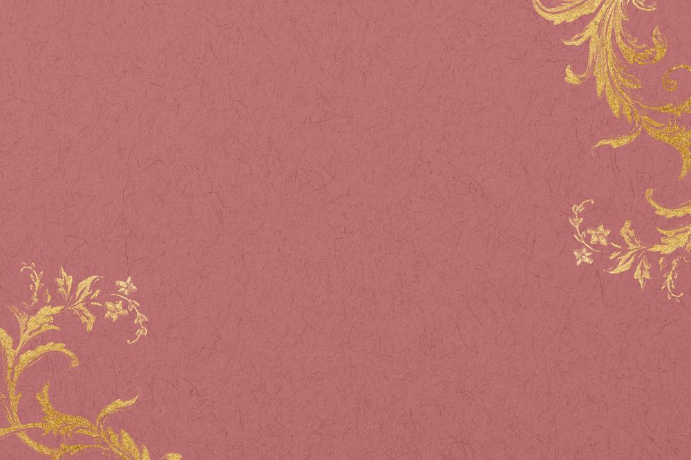 Red background, editable gold flower border, remixed by rawpixel