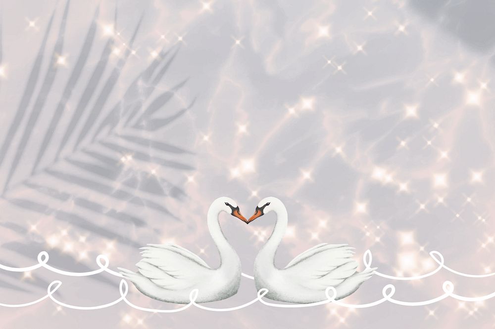 Sparkly love swans background, Valentine's Day border, editable design