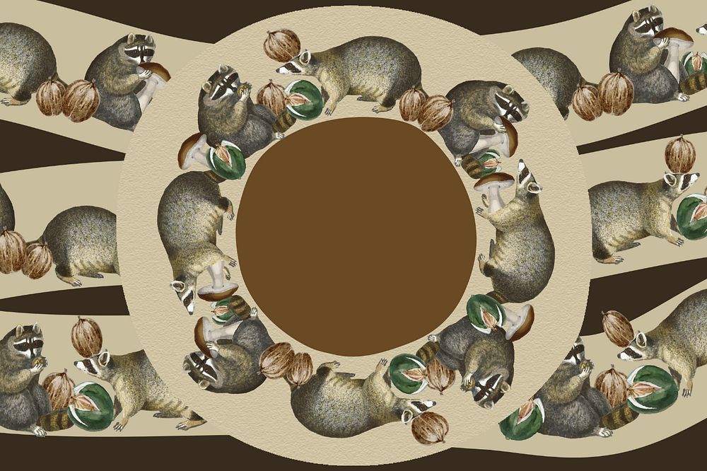 Vintage raccoon frame background, editable design