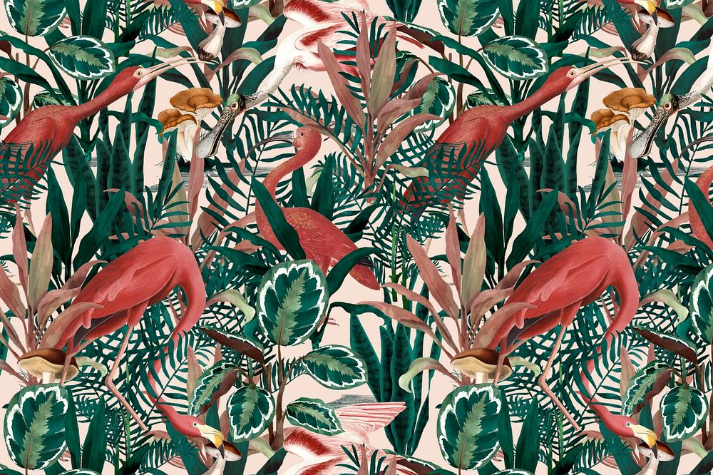 Tropical flamingo pattern background, editable design