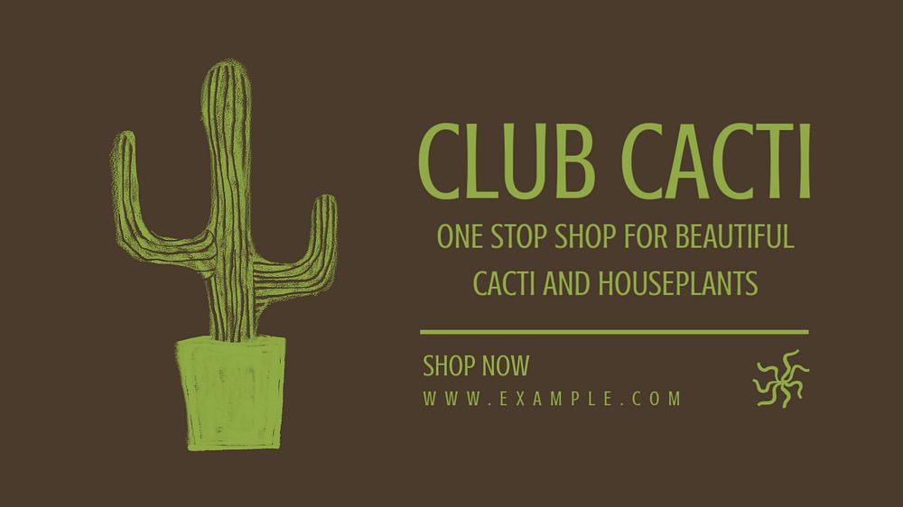 Cactus doodle YouTube thumbnail template, editable design