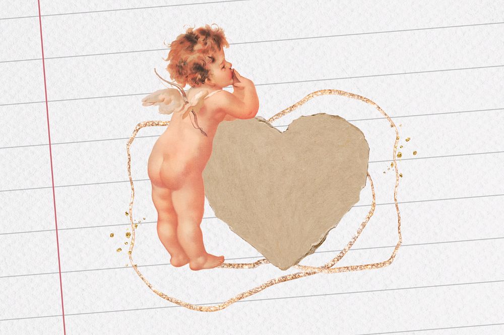 Cupid paper heart background, Valentine's celebration graphic, editable design