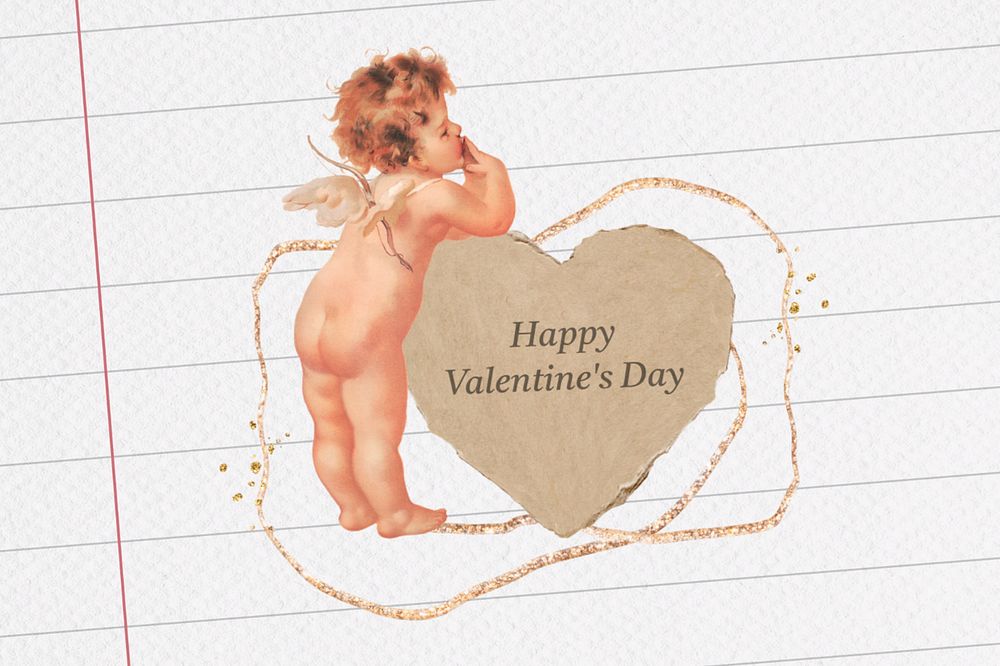 Happy Valentine's Day background, cupid paper heart, editable design