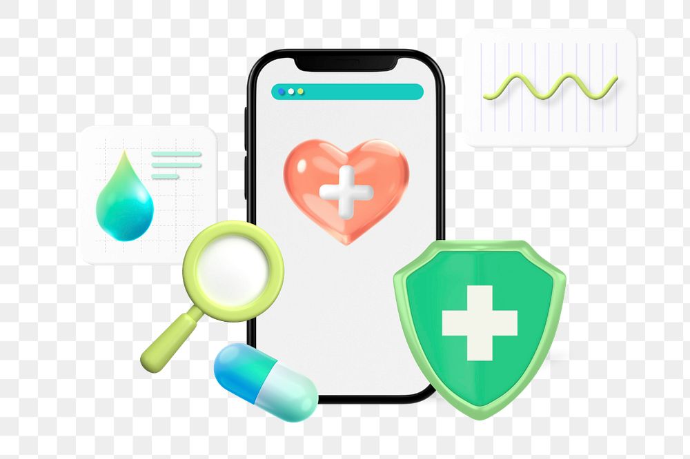 Online healthcare app 3D sticker, editable graphic remix element