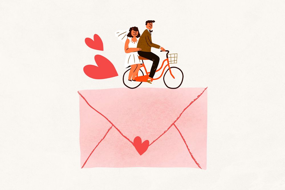 Cute wedding invitation background, love letter illustration, editable design