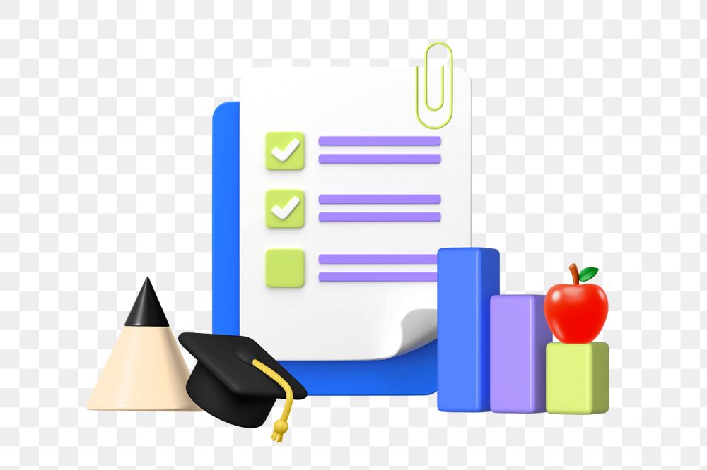 Academic graduation checklist 3D sticker, editable graphic remix element