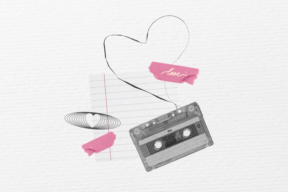 Love cassette tape background, aesthetic Valentine's remix, editable design