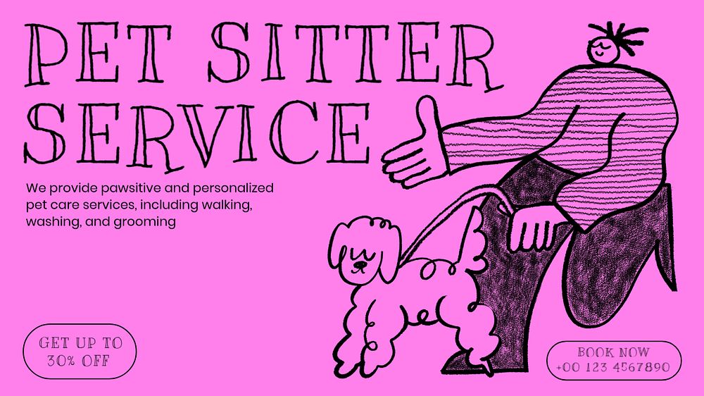 Pet-sitter service Facebook cover template, editable design