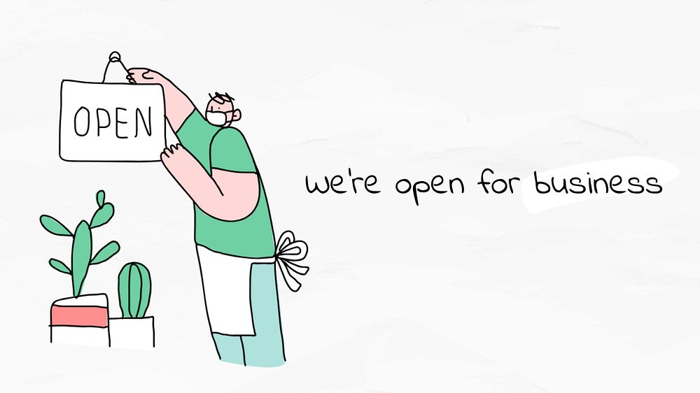 We're open blog banner template, editable Covid-19 doodle design