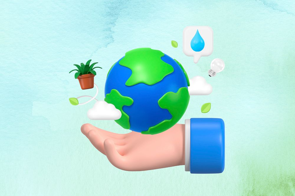 3D sustainable globe, hand presenting Earth, editable design