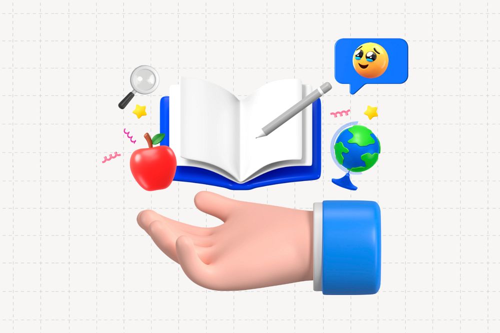 3D education, hand presenting book, editable design