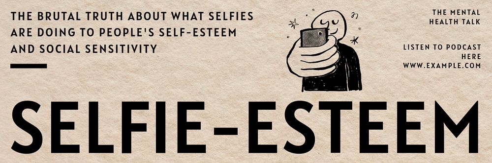 Selfie-esteem doodle email header template, editable design