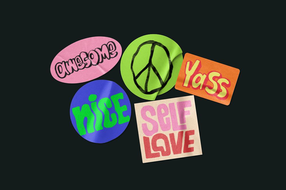 Self-love doodle badges background, editable design