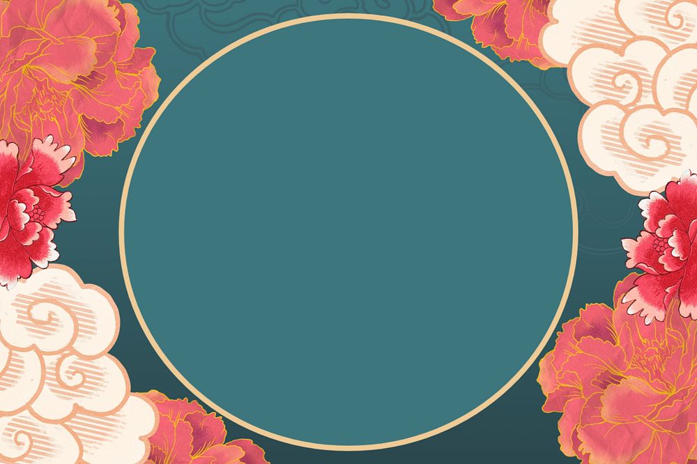 Chinese flower frame background, oriental aesthetic, editable design