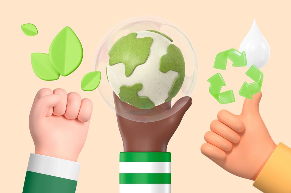 3D sustainable environment background, hands holding Earth, editable design