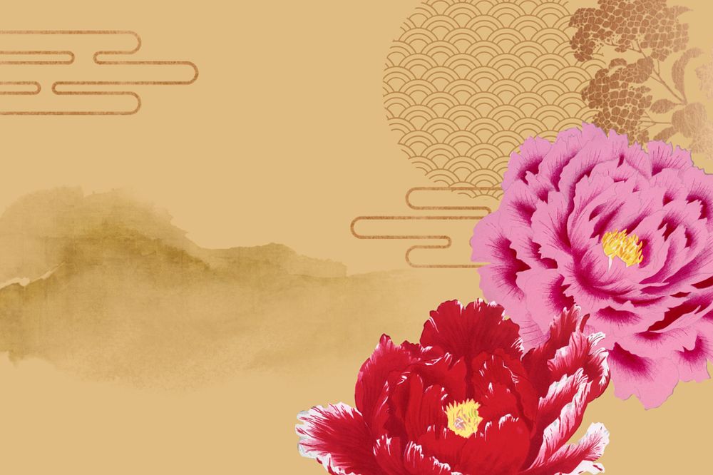 Traditional Chinese flowers background, brown oriental, editable design