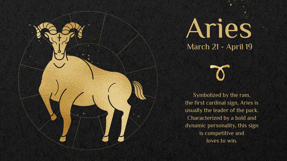 Aries blog banner template, editable gold Art Nouveau horoscope sign, remixed by rawpixel