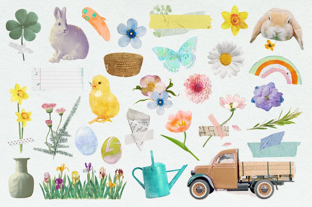 Aesthetic Easter clipart, editable set collage element remix design