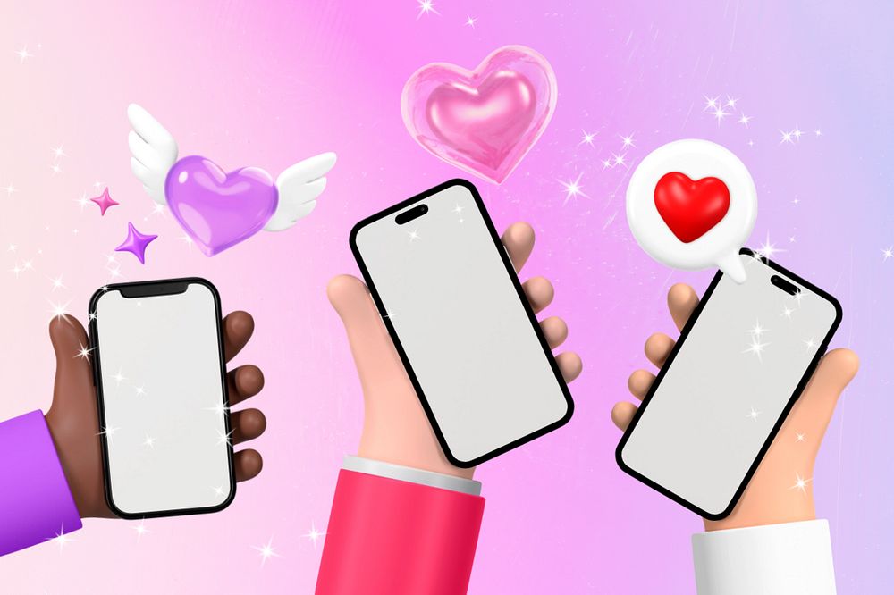 Online dating background, hands holding smartphones illustration, editable design