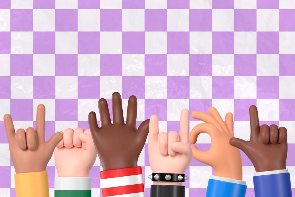 Diverse raising hands background, 3D rendering, editable design