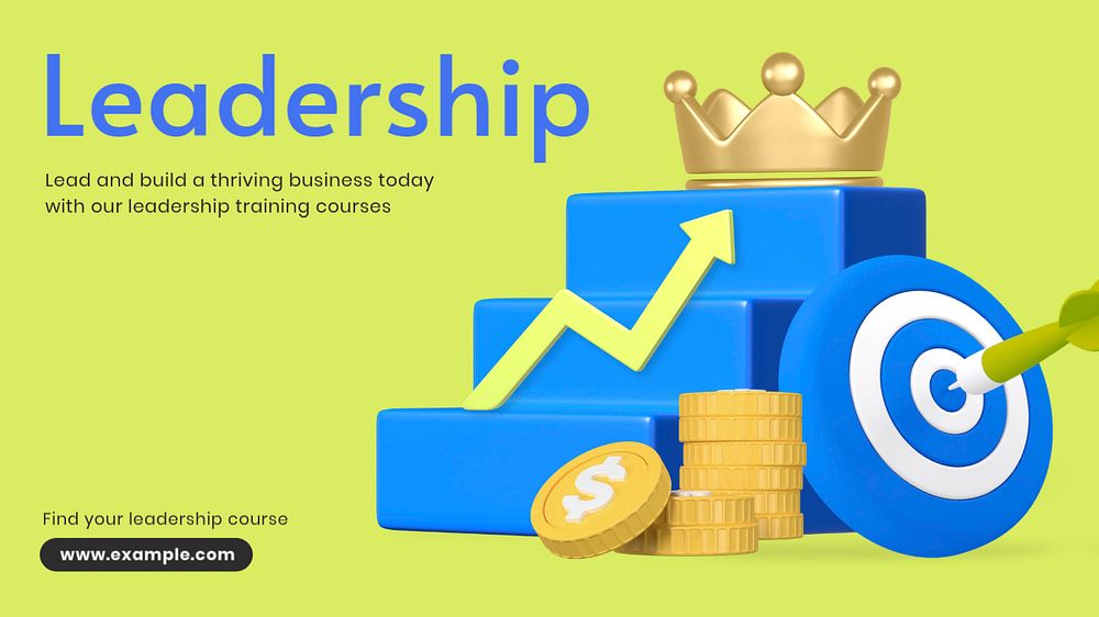 Successful leadership blog banner template, customizable 3D design and text