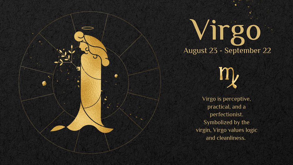 Virgo blog banner template, editable gold Art Nouveau horoscope sign, remixed by rawpixel