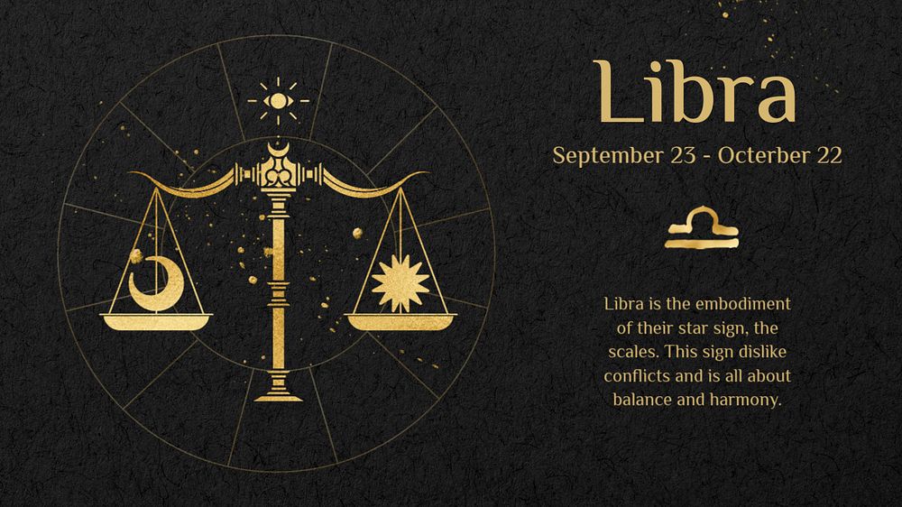 Libra blog banner template, editable gold Art Nouveau horoscope sign, remixed by rawpixel