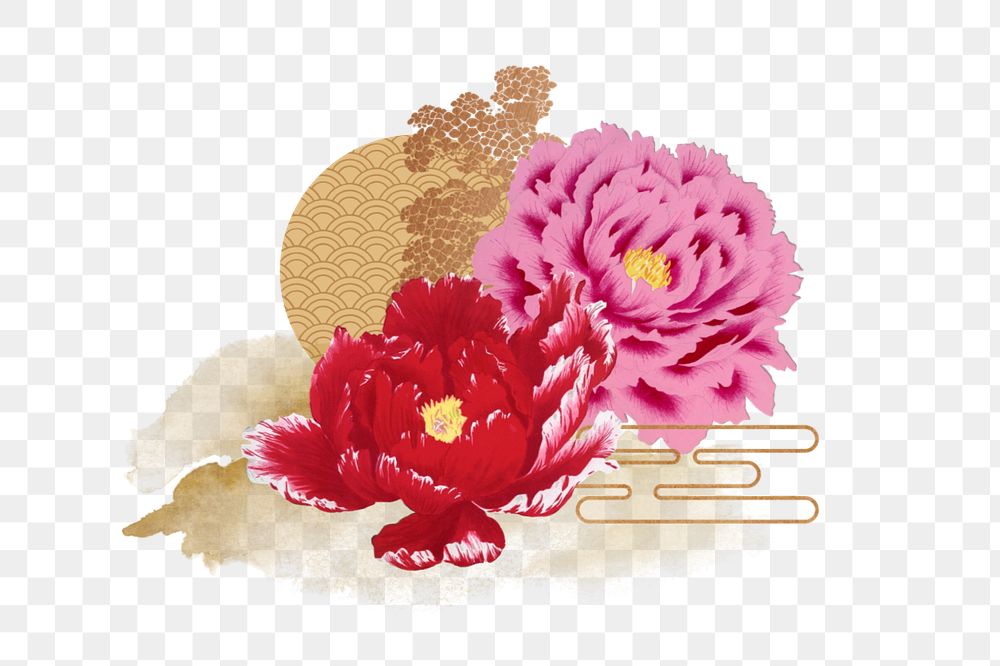 Oriental Chinese flowers, aesthetic botanical, editable design