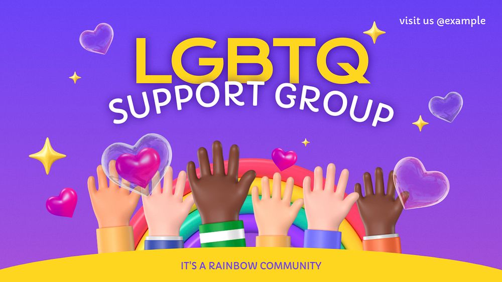 LGBTQ support group banner template, 3D editable design