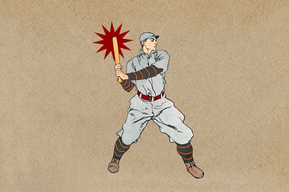 Art Nouveau baseball player background, editable character element