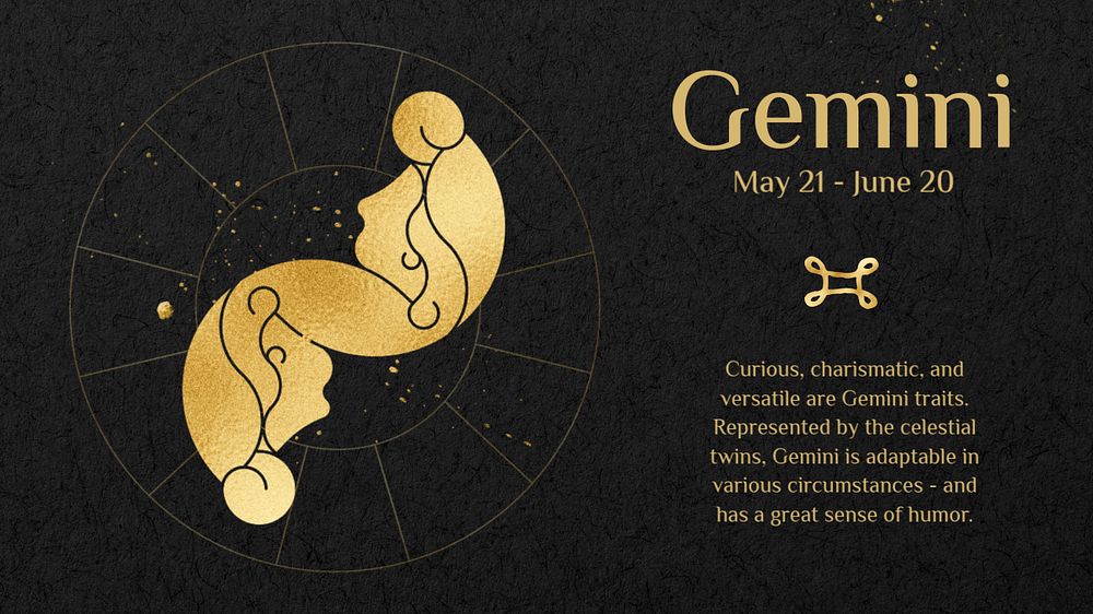 Gemini blog banner template, editable gold Art Nouveau horoscope sign, remixed by rawpixel