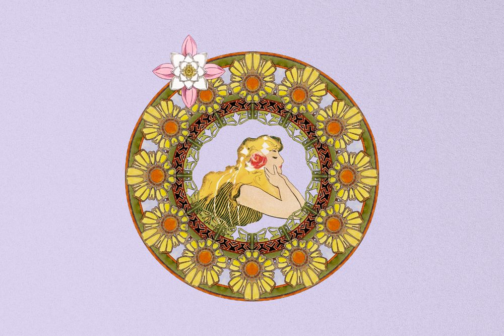 Alphonse Mucha's lady, ornament, art nouveau illustration, remixed by rawpixel, editable design