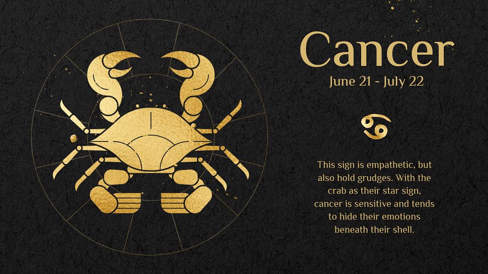 Cancer blog banner template, editable gold Art Nouveau horoscope sign, remixed by rawpixel