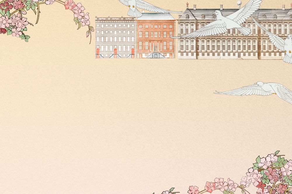 Beige background, editable Art Nouveau building border, remixed by rawpixel