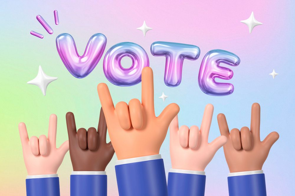 Election vote hands background, 3D rendering, editable design