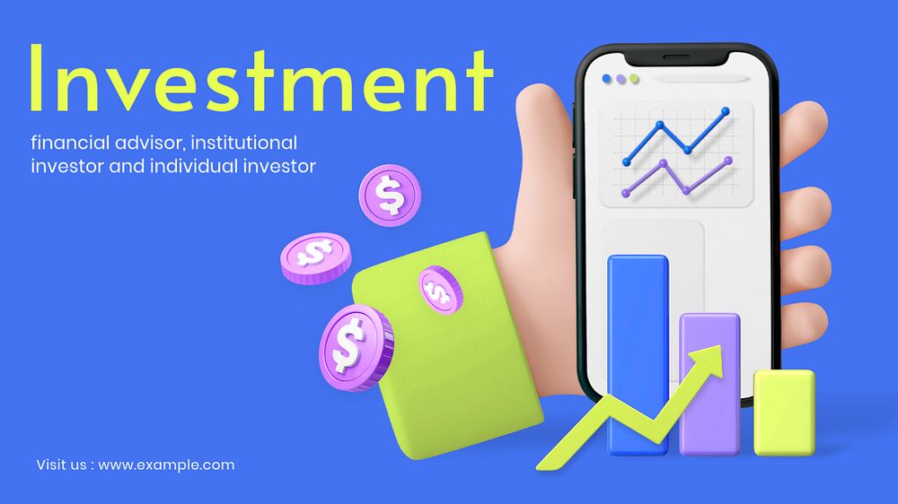 Financial investment blog banner template, customizable 3D design and text