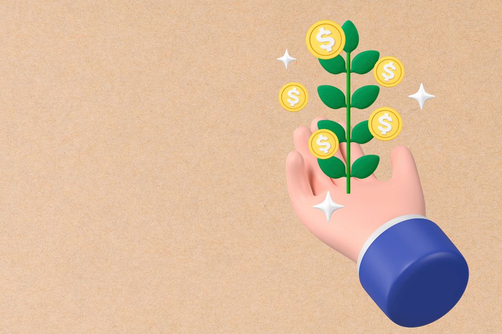 3D money plant background, finance concept, editable design